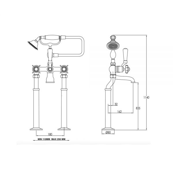 JTP Grosvenor Pinch Nickel Floor Standing Bath Shower Mixer Tap #2