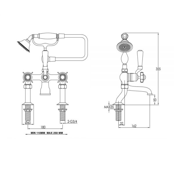 JTP Grosvenor Pinch Antique Brass Deck Mounted Bath Shower Mixer Tap #2