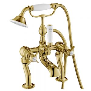 JTP Grosvenor Pinch Antique Brass Deck Mounted Bath Shower Mixer Tap