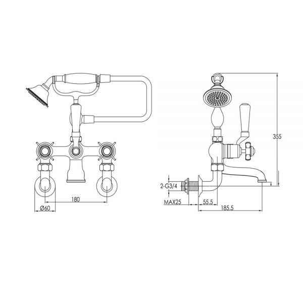 JTP Grosvenor Pinch Chrome Wall Mounted Bath Shower Mixer Tap #2