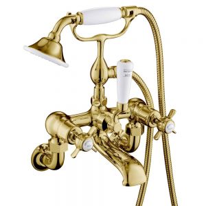 JTP Grosvenor Pinch Antique Brass Wall Mounted Bath Shower Mixer Tap