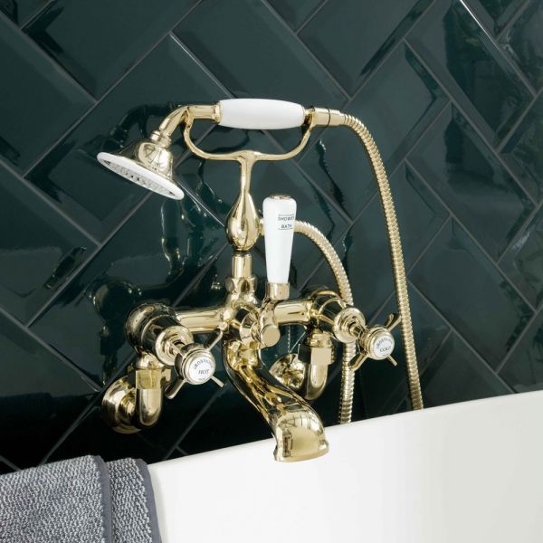 JTP Grosvenor Pinch Antique Brass Wall Mounted Bath Shower Mixer Tap #3