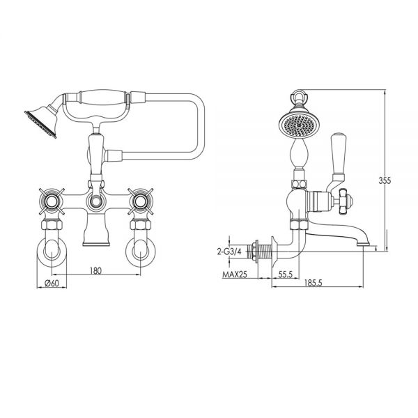 JTP Grosvenor Pinch Nickel Wall Mounted Bath Shower Mixer Tap #2