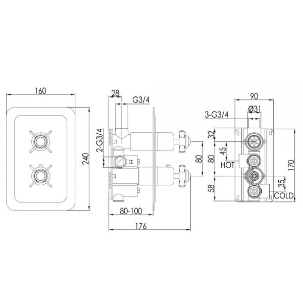 JTP Grosvenor Pinch Chrome Single Outlet Thermostatic Shower Valve #2