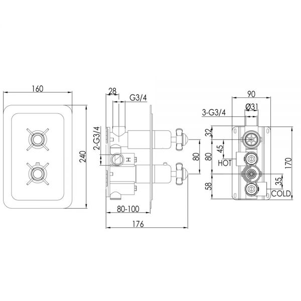 JTP Grosvenor Pinch Nickel Single Outlet Thermostatic Shower Valve #2