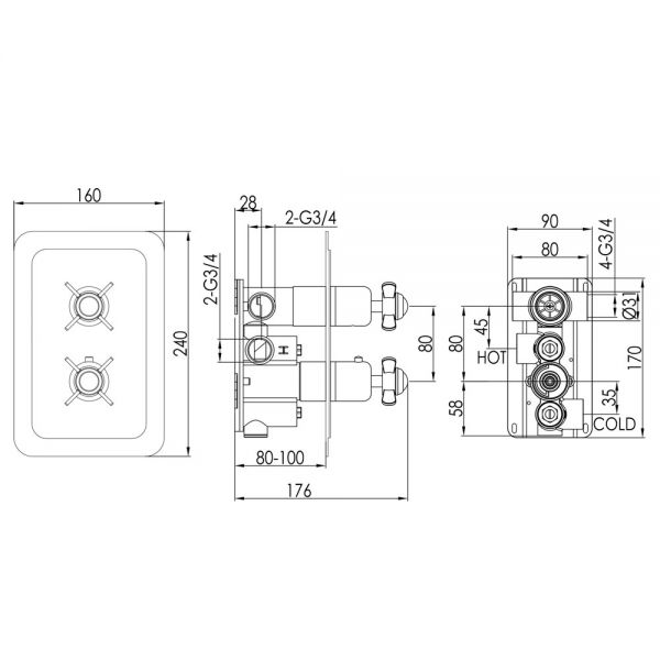JTP Grosvenor Pinch Chrome Two Outlet Thermostatic Shower Valve #2
