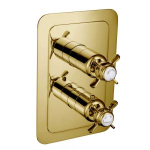 JTP Grosvenor Pinch Antique Brass Two Outlet Thermostatic Shower Valve