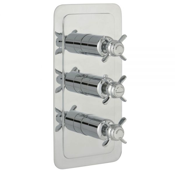 JTP Grosvenor Pinch Chrome Vertical Three Outlet Thermostatic Shower Valve