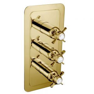 JTP Grosvenor Pinch Antique Brass Vertical Three Outlet Thermostatic Shower Valve