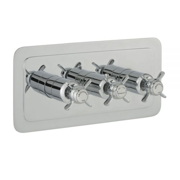 JTP Grosvenor Pinch Chrome Horizontal Three Outlet Thermostatic Shower Valve