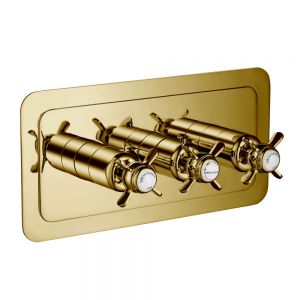 JTP Grosvenor Pinch Antique Brass Horizontal Three Outlet Thermostatic Shower Valve