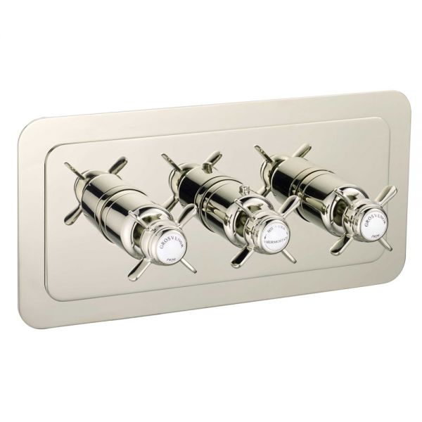 JTP Grosvenor Pinch Nickel Horizontal Three Outlet Thermostatic Shower Valve