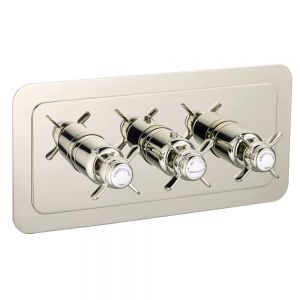 JTP Grosvenor Pinch Nickel Horizontal Three Outlet Thermostatic Shower Valve
