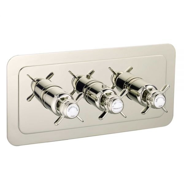 JTP Grosvenor Pinch Nickel Horizontal Two Outlet Thermostatic Shower Valve