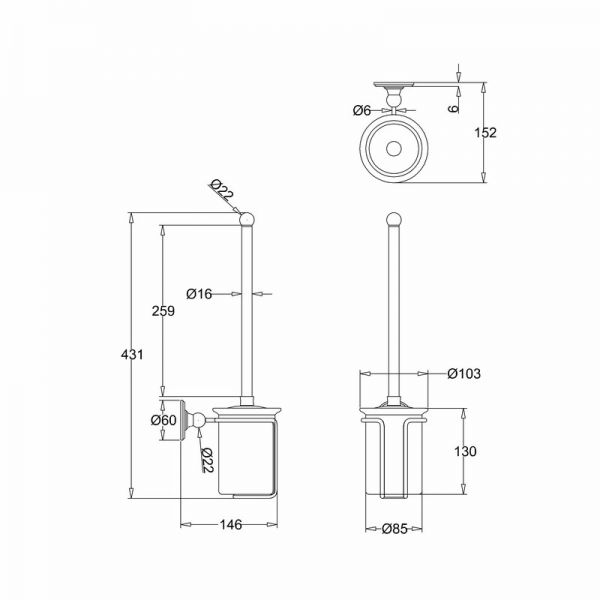 Burlington Chrome Toilet Brush Holder A8CHR #2