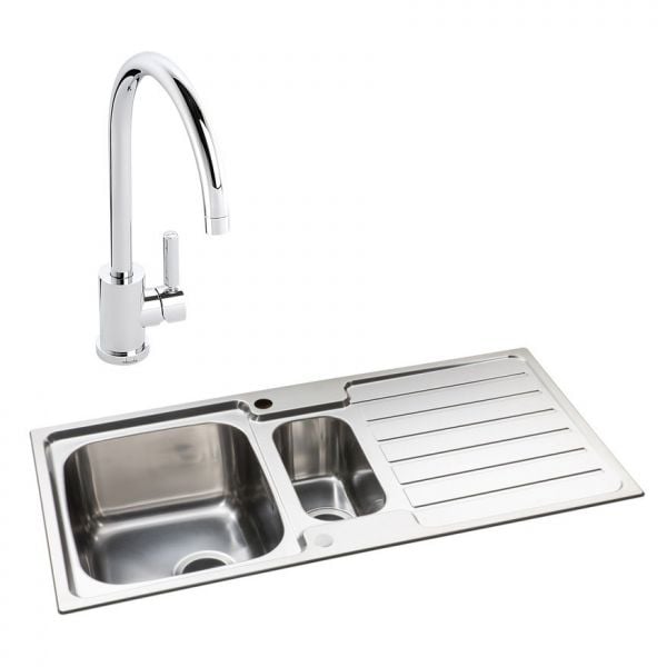 Abode Neron Stainless Steel 1.5 Inset Kitchen Sink with Atlas Mono Mixer Tap