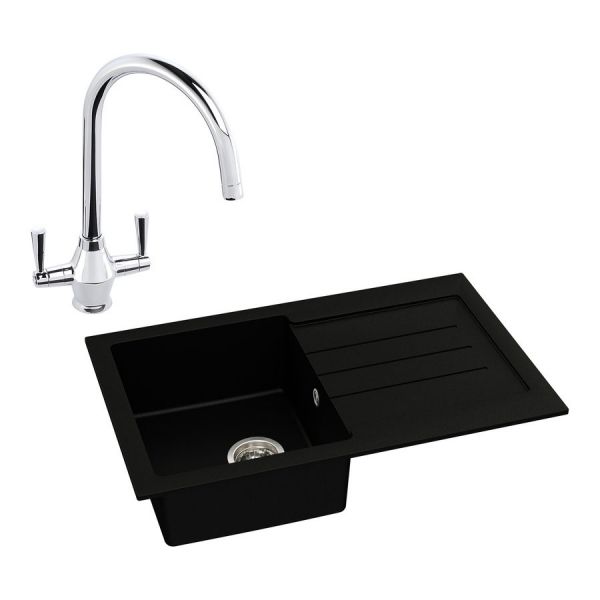 Abode Xcite Black Metallic Granite Inset Kitchen Sink with Astral Mono Mixer Tap