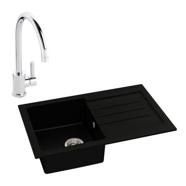 Abode Xcite Black Metallic Granite Inset Kitchen Sink with Atlas Mono Mixer Tap
