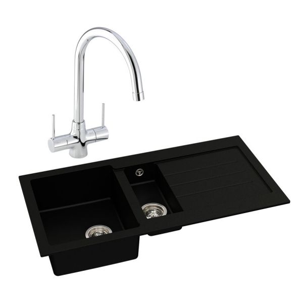 Abode Xcite Black Metallic Granite 1.5 Inset Kitchen Sink with Nexa Mono Mixer Tap