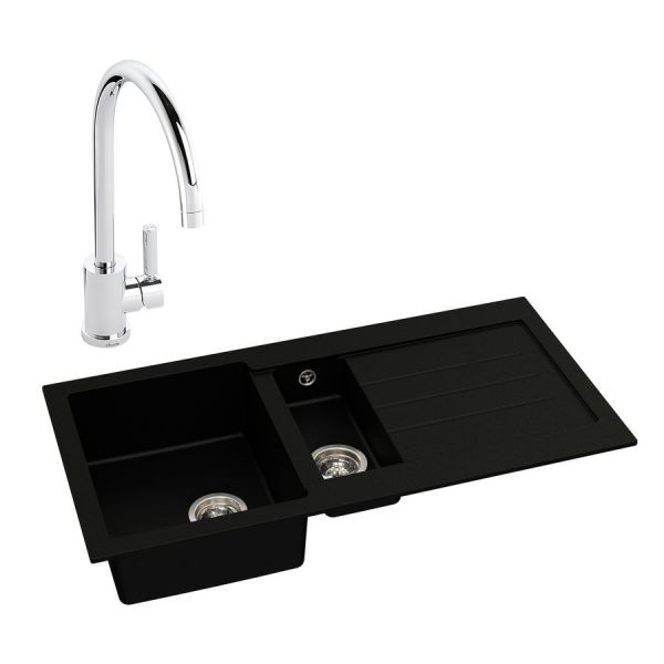 Abode Xcite Black Metallic Granite 1.5 Inset Kitchen Sink with Atlas Mono Mixer Tap