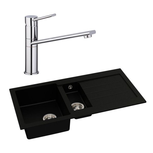 Abode Xcite Black Metallic Granite 1.5 Inset Kitchen Sink with Specto Mono Mixer Tap