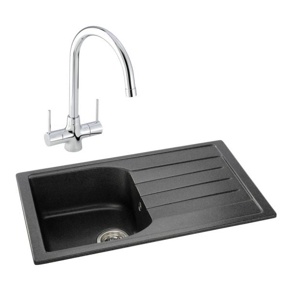 Abode Oriel Black Granite Inset Kitchen Sink with Nexa Mono Mixer Tap