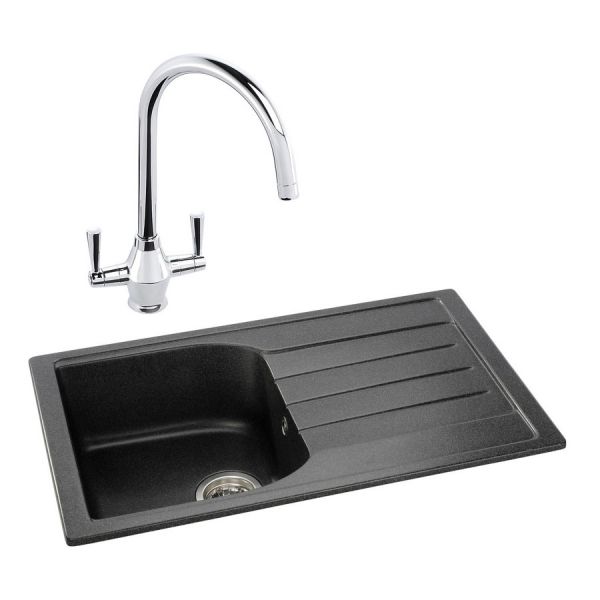 Abode Oriel Black Granite Inset Kitchen Sink with Astral Mono Mixer Tap