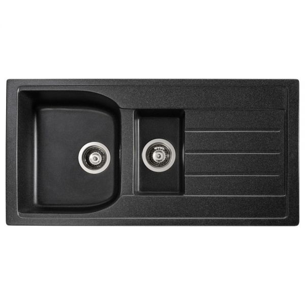 Abode Oriel Black Granite 1.5 Inset Kitchen Sink with Atlas Mono Mixer Tap #2