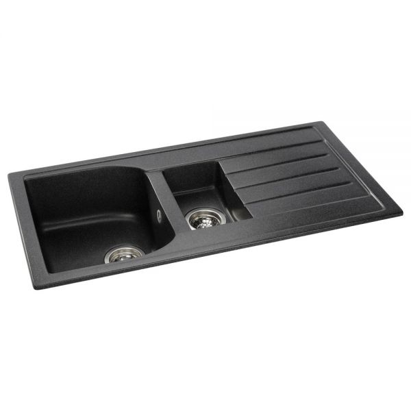 Abode Oriel Black Granite 1.5 Inset Kitchen Sink with Atlas Mono Mixer Tap #3