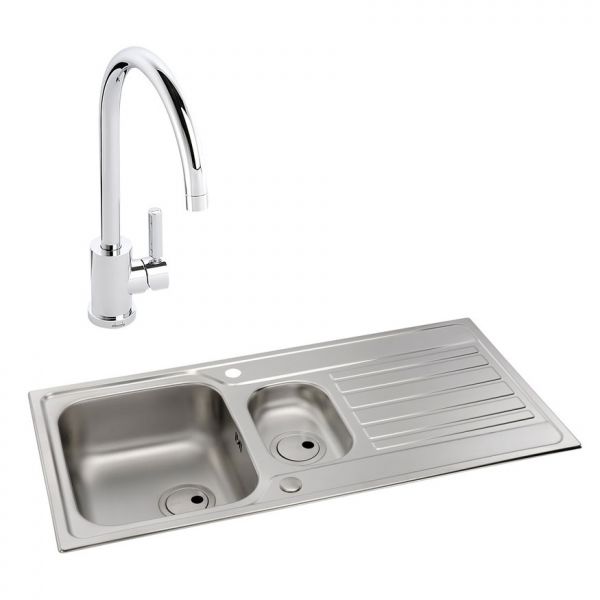 Abode Connekt Stainless Steel 1.5 Inset Kitchen Sink with Atlas Mono Mixer Tap