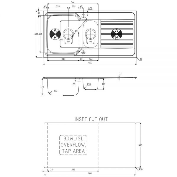 Abode Connekt Stainless Steel 1.5 Inset Kitchen Sink with Atlas Mono Mixer Tap #6