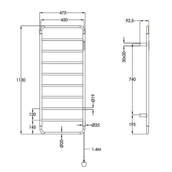 JTP Aero Brushed Bronze 1130 x 475 Electric Towel Rail #3