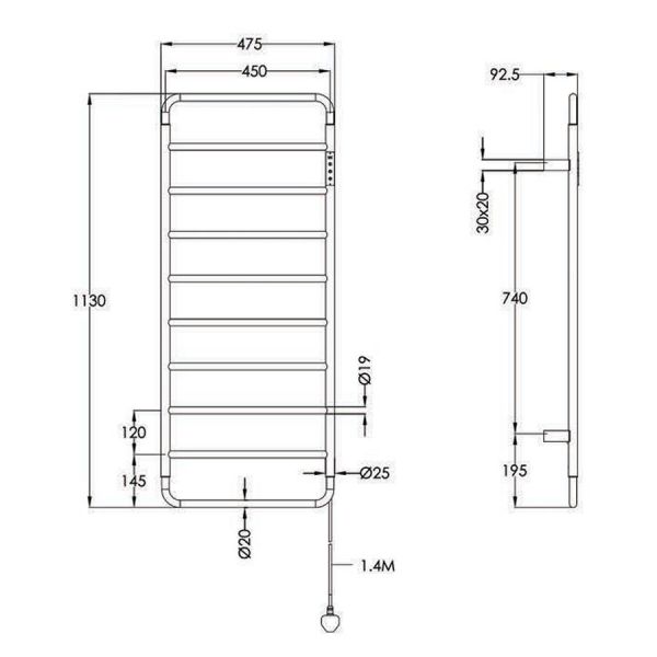 JTP Aero Stainless Steel 1130 x 475 Electric Towel Rail #3