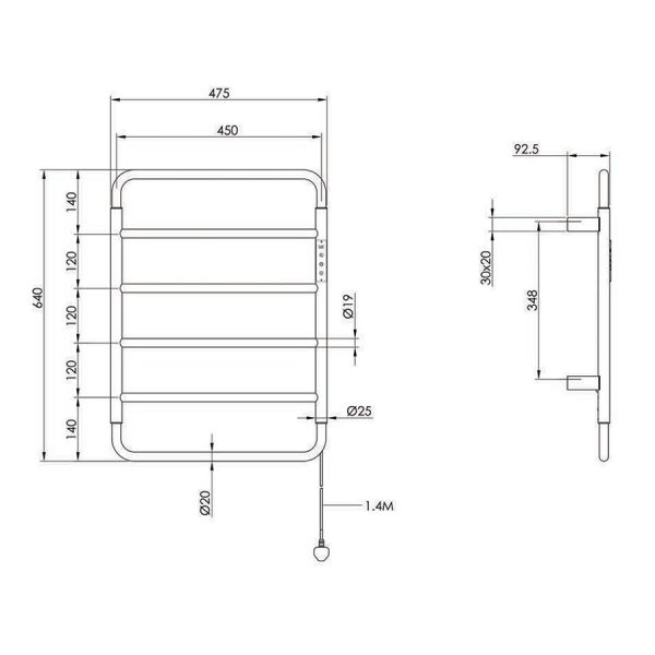 JTP Aero Brushed Black 640 x 475 Electric Towel Rail #3