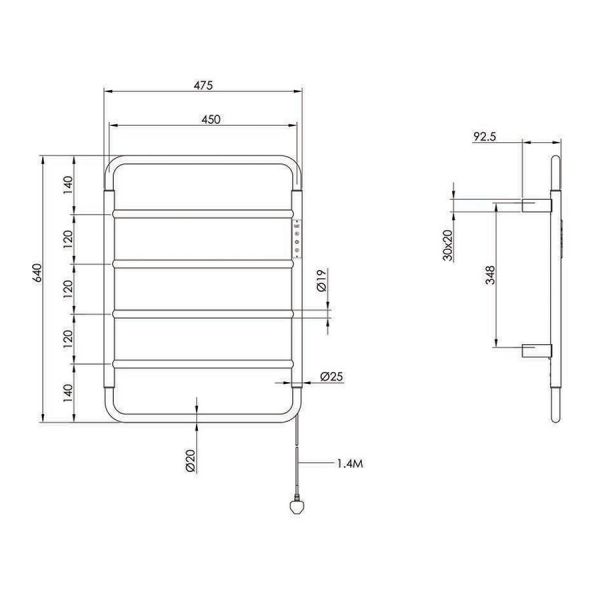 JTP Aero Brushed Brass 640 x 475 Electric Towel Rail #3