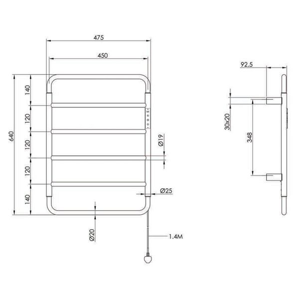 JTP Aero Brushed Bronze 640 x 475 Electric Towel Rail #3