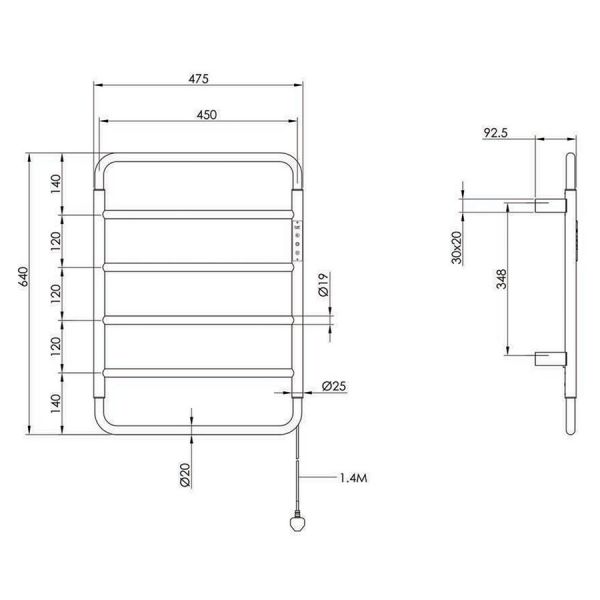 JTP Aero Chrome 640 x 475 Electric Towel Rail #3