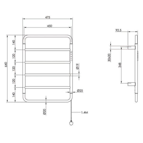 JTP Aero Stainless Steel 640 x 475 Electric Towel Rail #3