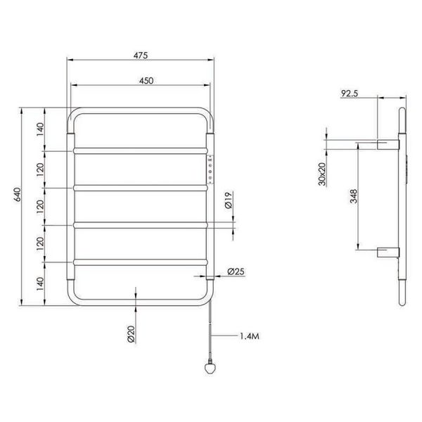 JTP Aero Matt Black 640 x 475 Electric Towel Rail #3