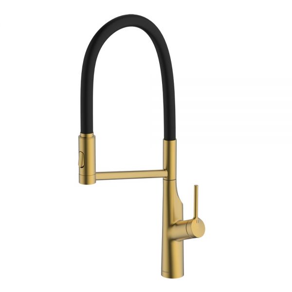 Clearwater Alasia Pro Single Lever Brushed Brass Pull Out Kitchen Sink Mixer Tap
