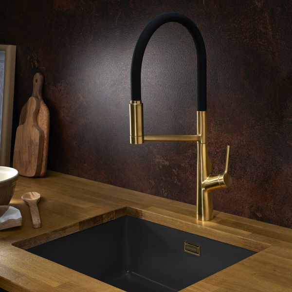 Clearwater Alasia Pro Single Lever Brushed Brass Pull Out Kitchen Sink Mixer Tap #3