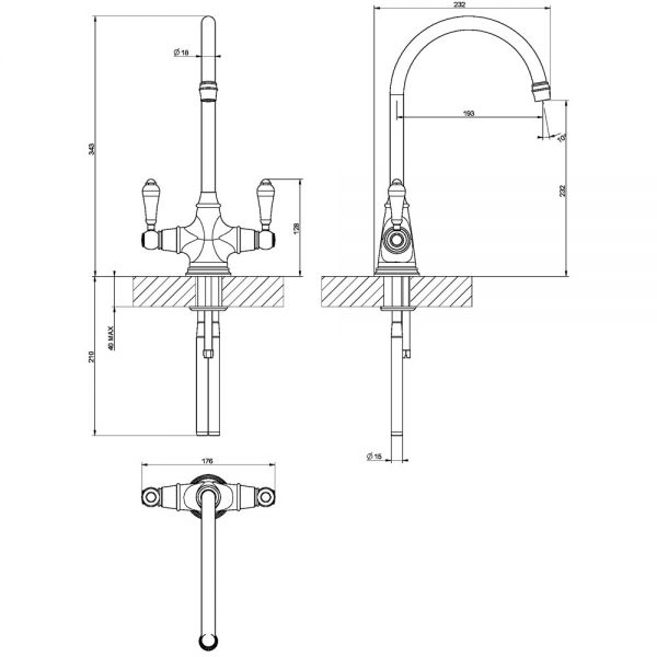 Clearwater Alrisha Twin Lever Chrome Monobloc Kitchen Sink Mixer Tap #3