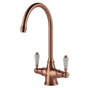 Clearwater Alrisha Twin Lever Brushed Copper Monobloc Kitchen Sink Mixer Tap