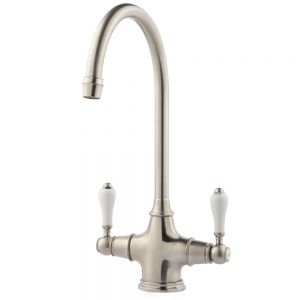 Clearwater Alrisha Twin Lever Brushed Nickel Monobloc Kitchen Sink Mixer Tap
