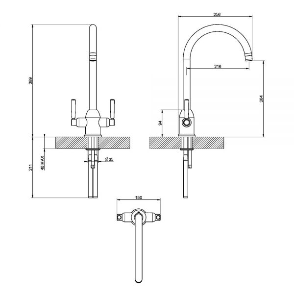 Clearwater Alzira C Twin Lever Brushed Copper Monobloc Kitchen Sink Mixer Tap #3