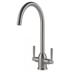 Clearwater Alzira C Twin Lever Brushed Nickel Monobloc Kitchen Sink Mixer Tap