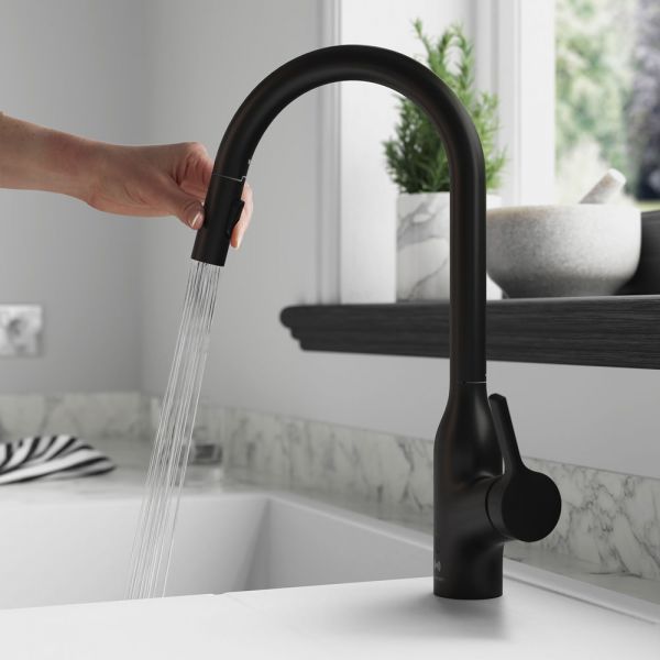 Clearwater Amelio Matt Black Pull Out Sensor Kitchen Sink Mixer Tap #4