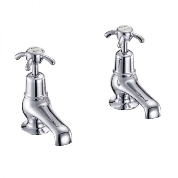 Burlington Anglesey Chrome Cloakroom Basin Pillar Taps With White Indices AN1