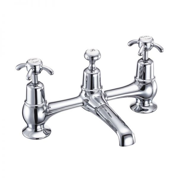 Burlington Anglesey Chrome Bridge Basin Mixer Tap With White Indices AN10