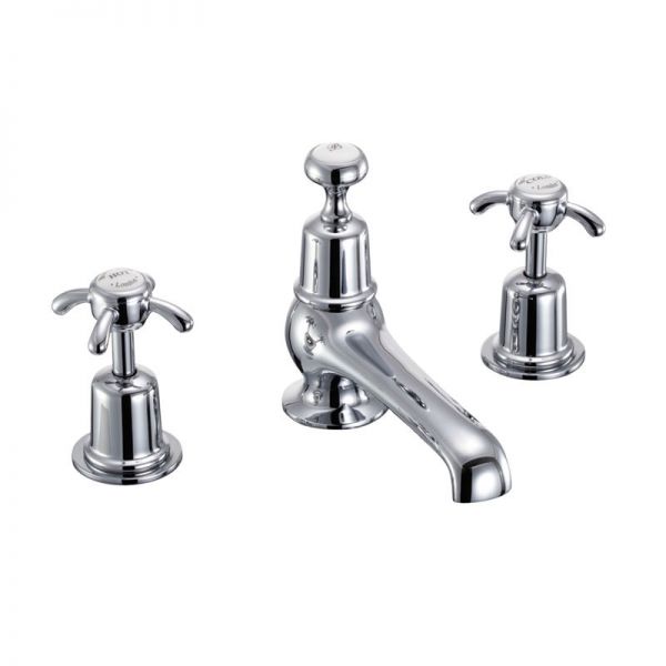 Burlington Anglesey Chrome 3 Hole Basin Mixer Tap With White Indices AN12